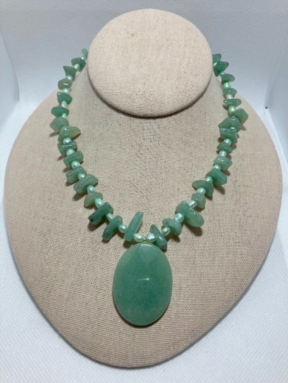 Aventurine Vintage Pendant Necklace Jade Green Stone Artisan Boho Fall Gift